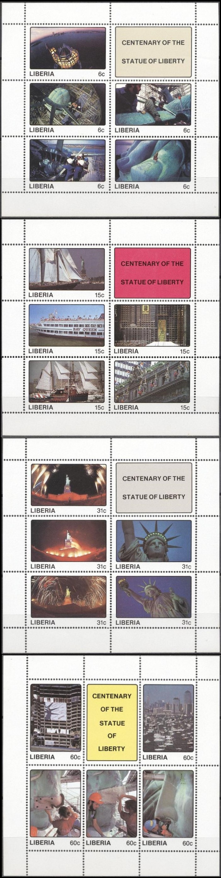Liberia 1987 Centennial of the Statue of Liberty Stamp Sheetlets Liberia 1987 Centennial of the Statue of Liberty Stamp Sheetlets